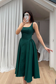 Belin Kare Yaka Sırt Dekolteli Midi Elbise 4968