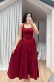 Belin Kare Yaka Sırt Dekolteli Midi Elbise 4968