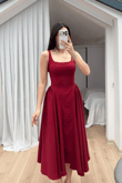 Belin Kare Yaka Sırt Dekolteli Midi Elbise 4968