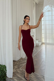 Beniz Yaka Glop Önü Büzgü Detay Midi Elbise 15179 