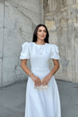 Berra Karpuz Kol Midi Elbise 2249 BEYAZ