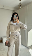 Bethany Polo Yaka Fermuarlı Takım 2619 TAŞ RENGİ