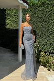 Biana Straplez Boncuklu Abiye 1056 BEBE MAVİSİ