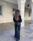 Bol Paça Deri Pantolon SİYAH