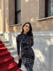 Büzgülü Maxi Tül Elbise 3079 SİYAH