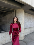 Calia Kemer Detay Saten Elbise 95416 BORDO