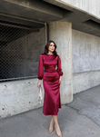 Calia Kemer Detay Saten Elbise 95416 BORDO