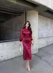 Calia Kemer Detay Saten Elbise 95416 BORDO