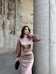 Calia Kemer Detay Saten Elbise 95416 VİZON