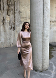 Calia Kemer Detay Saten Elbise 95416 VİZON