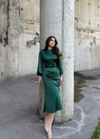 Calia Kemer Detay Saten Elbise 95416 ZÜMRÜT YEŞİLİ