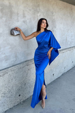 Camelia Tek Kol Saten Abiye 582922 SAKS MAVİSİ