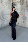 Camelia Tek Kol Saten Abiye 582922 SİYAH