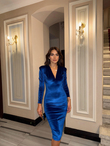 Caster Kadife Tasarım Elbise 2985 SAKS MAVİSİ