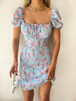 Çiçek Desenli Kısa Elbise 9493 BEBE MAVİSİ