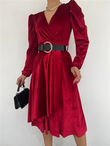 Çift Volanlı Kadife Elbise 2925  BORDO