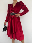 Çift Volanlı Kadife Elbise 2925  BORDO