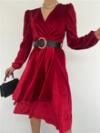 Çift Volanlı Kadife Elbise 2925  BORDO