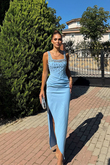 Clark Kare Yaka İşleme Detay Abiye 9367 BEBE MAVİSİ