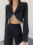 Damla Taşlı Crop Ceket 10329 SİYAH