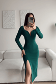 Darya Göğüs Dekolteli Kalem Elbise 582290 ZÜMRÜT