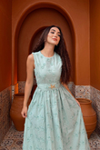 Deniz Poplin Kumaş Kolsuz Midi Elbise 8456