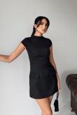Dik Yaka Cep Detay Mini Elbise 9393