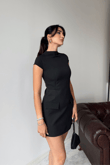 Dik Yaka Cep Detay Mini Elbise 9393