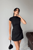 Dik Yaka Cep Detay Mini Elbise 9393
