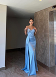 Dina Göğüs İşleme Detay Saten Abiye 9320 BEBE MAVİSİ