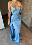 Dina Göğüs İşleme Detay Saten Abiye 9320 BEBE MAVİSİ
