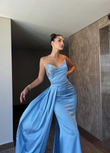 Dina Göğüs İşleme Detay Saten Abiye 9320 BEBE MAVİSİ