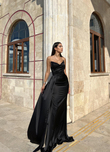 Dina Göğüs İşleme Detay Saten Abiye 9320 SİYAH