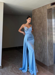 Dina Göğüs İşleme Detay Saten Abiye 9320 BEBE MAVİSİ