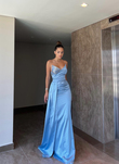 Dina Göğüs İşleme Detay Saten Abiye 9320 BEBE MAVİSİ