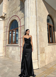 Dina Göğüs İşleme Detay Saten Abiye 9320 SİYAH