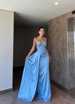Dina Göğüs İşleme Detay Saten Abiye 9320 BEBE MAVİSİ