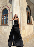 Dina Göğüs İşleme Detay Saten Abiye 9320 SİYAH