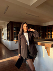 Dökümlü Slim Fit Kruvaze Blazer Ceket 3236 SİYAH