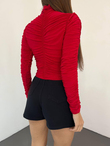 Drapeli Dik Yaka Bluz 10839 KIRMIZI