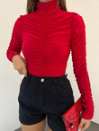 Drapeli Dik Yaka Bluz 10839 KIRMIZI