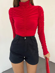 Drapeli Dik Yaka Bluz 10839 KIRMIZI