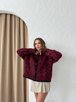 Düğme Detay Leopar Desenli Hırka 3528 BORDO