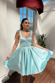 Elçin Balon Etek Askı Kurdele Mini  Elbise 1004
