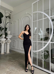 Emily Kruvaze Yaka İp Askı Yırtmaçlı Abiye 582193 SİYAH