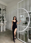 Emily Kruvaze Yaka İp Askı Yırtmaçlı Abiye 582193 SİYAH