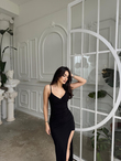 Emily Kruvaze Yaka İp Askı Yırtmaçlı Abiye 582193 SİYAH