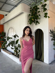 Emily Kruvaze Yaka İp Askı Yırtmaçlı Abiye 582193 GÜL RENGİ