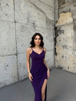 Emily Kruvaze Yaka İp Askı Yırtmaçlı Abiye 582193 MÜRDÜM
