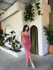 Emily Kruvaze Yaka İp Askı Yırtmaçlı Abiye 582193 GÜL RENGİ